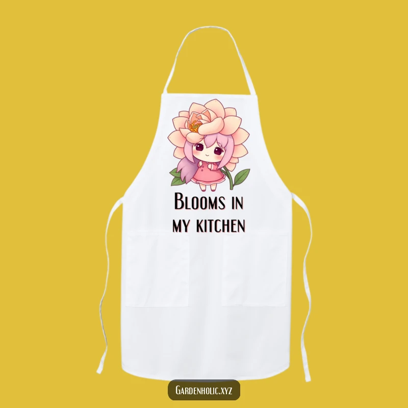 Funny Apron: Gardener Character Admires Flower, Kitchen Nature Accessory