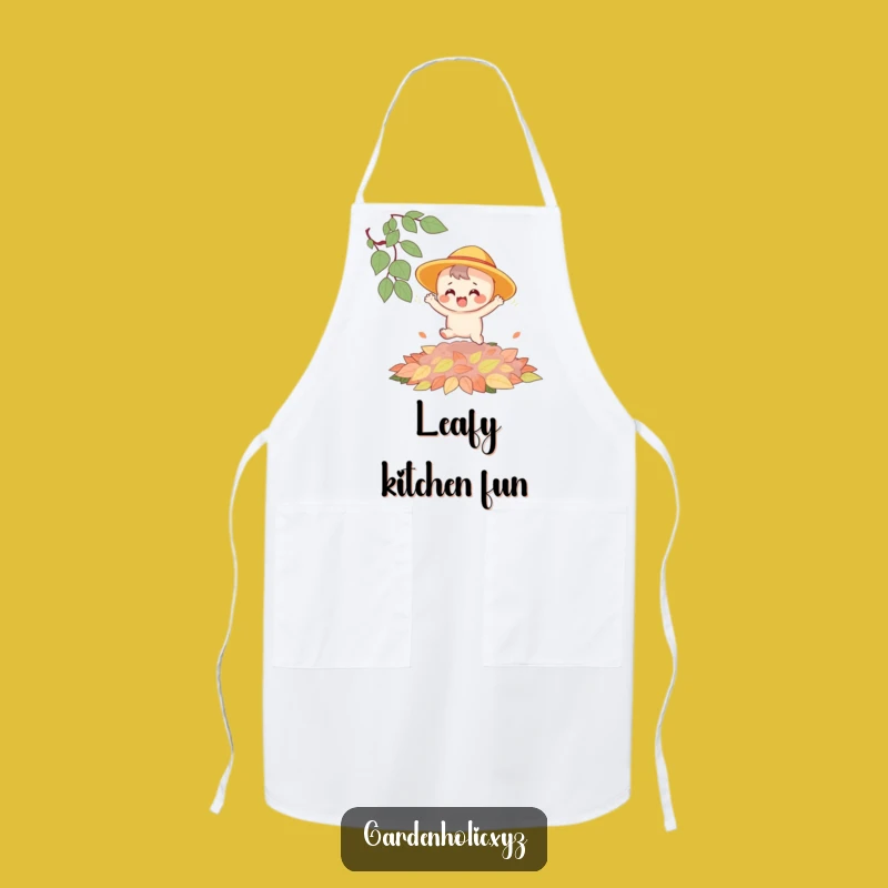 Funny Bouncing Character Leaf Pile Apron - Cook Up Autumn Laughs