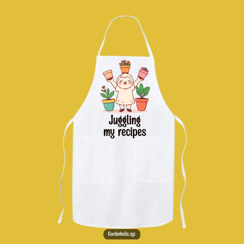 Funny Gardener Apron: Juggling Pots Kitchen Fun, Hilarious Playful Gift