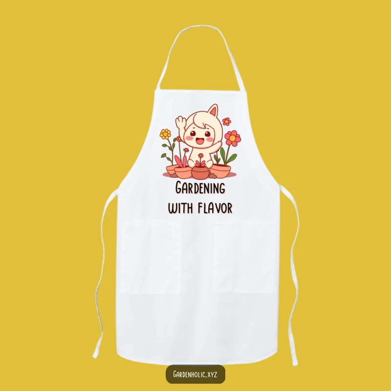 Funny Gardener Apron: Waving Character, Happy Plant Fun Gift