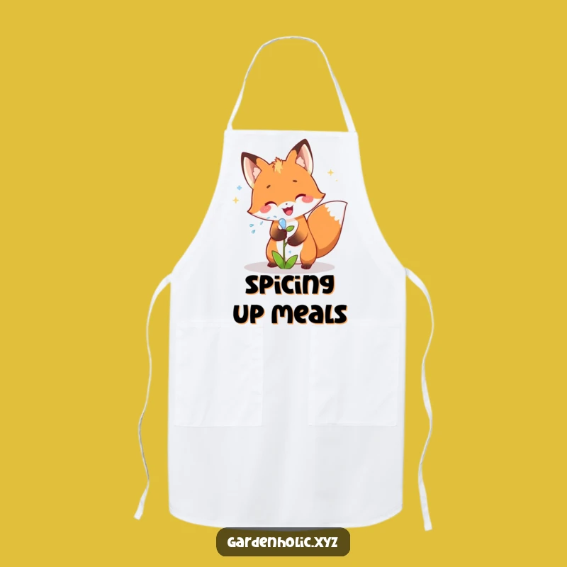 Funny Fox Gardener Apron: Joyful Fox Watering a Plant in the Kitchen, Great Gift!