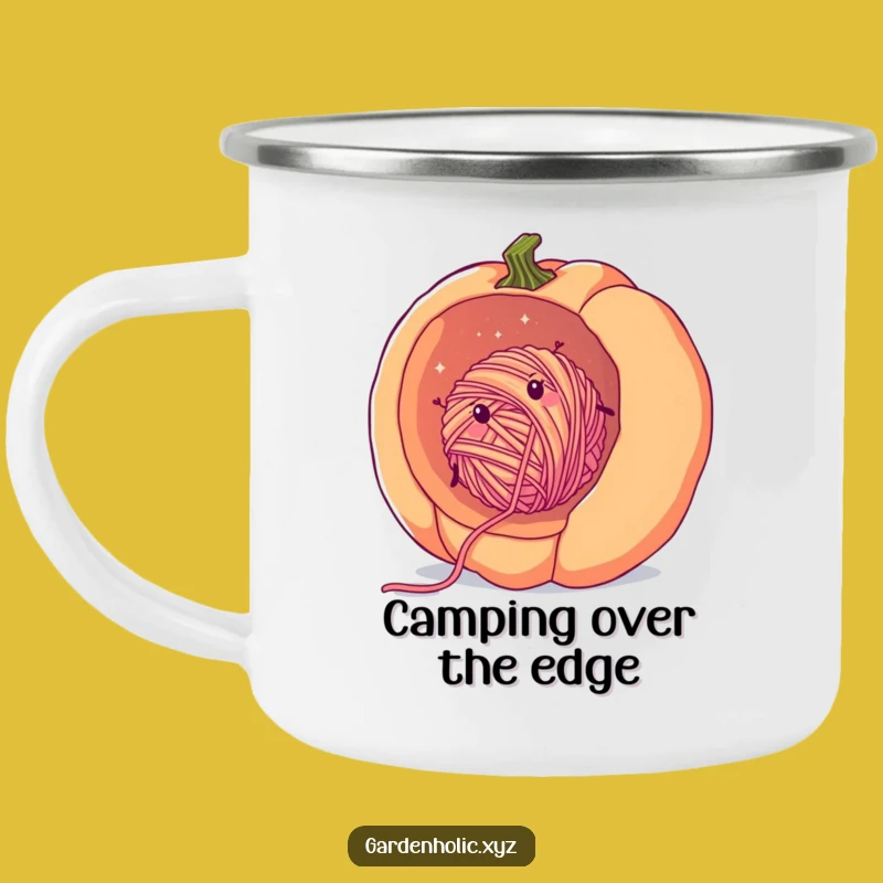 Funny Yarn Pumpkin Camping Mug: Cozy Yarn Rolling, Outdoor Gift