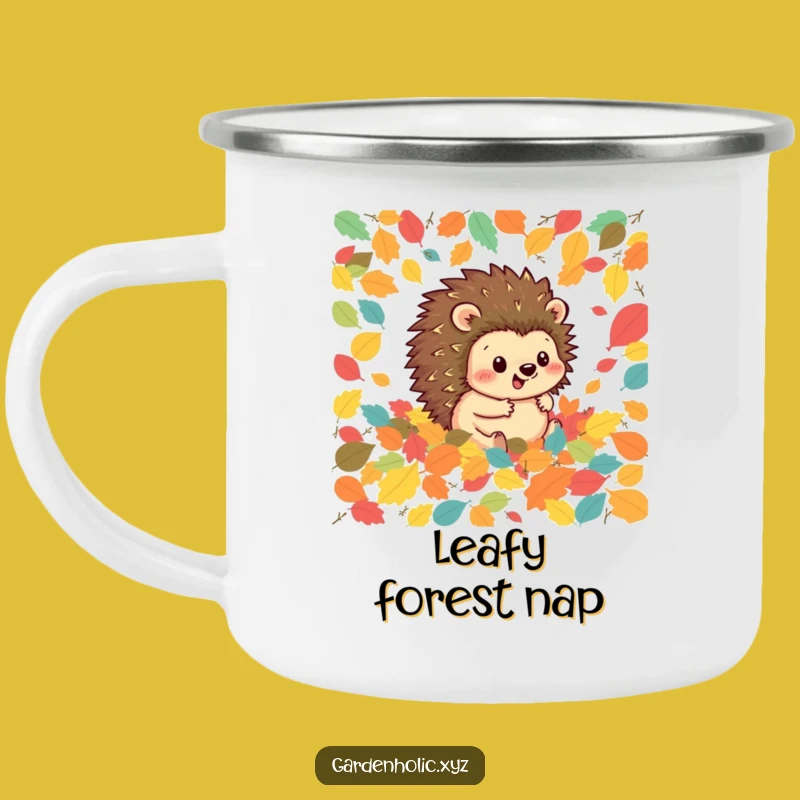 Funny Hedgehog Leaf Rolling Camping Mug - Sip Autumn's Joy Outdoors