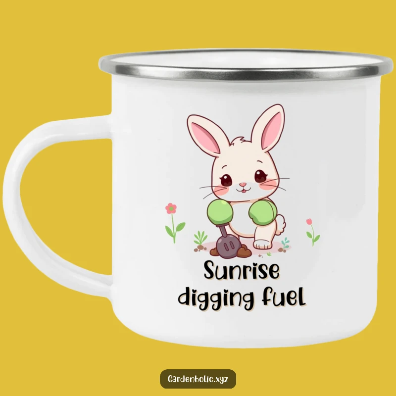 Funny Bunny Gardener Camping Mug: Durable & Cute Bunny Digging, Outdoor Garden Gift!