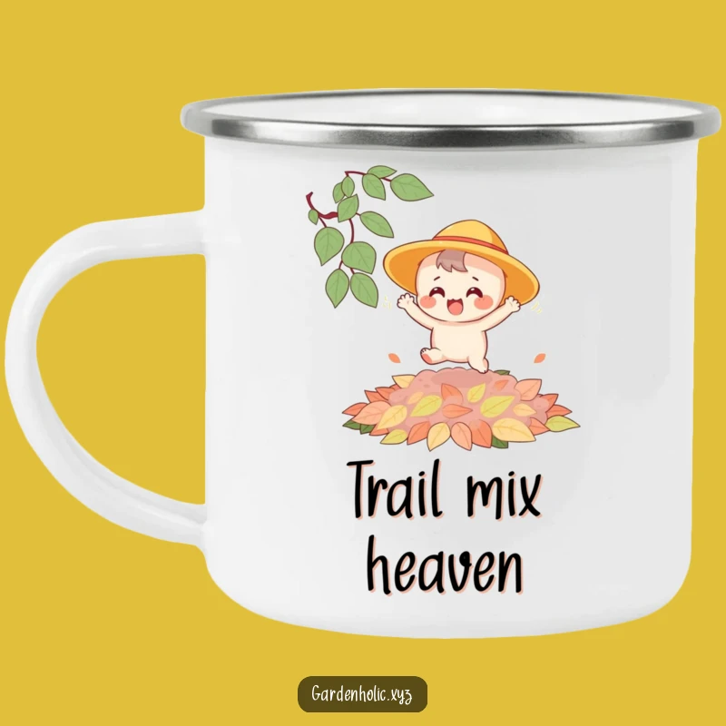 Funny Bouncing Character Leaf Pile Camping Mug - Outdoor Autumn Fun