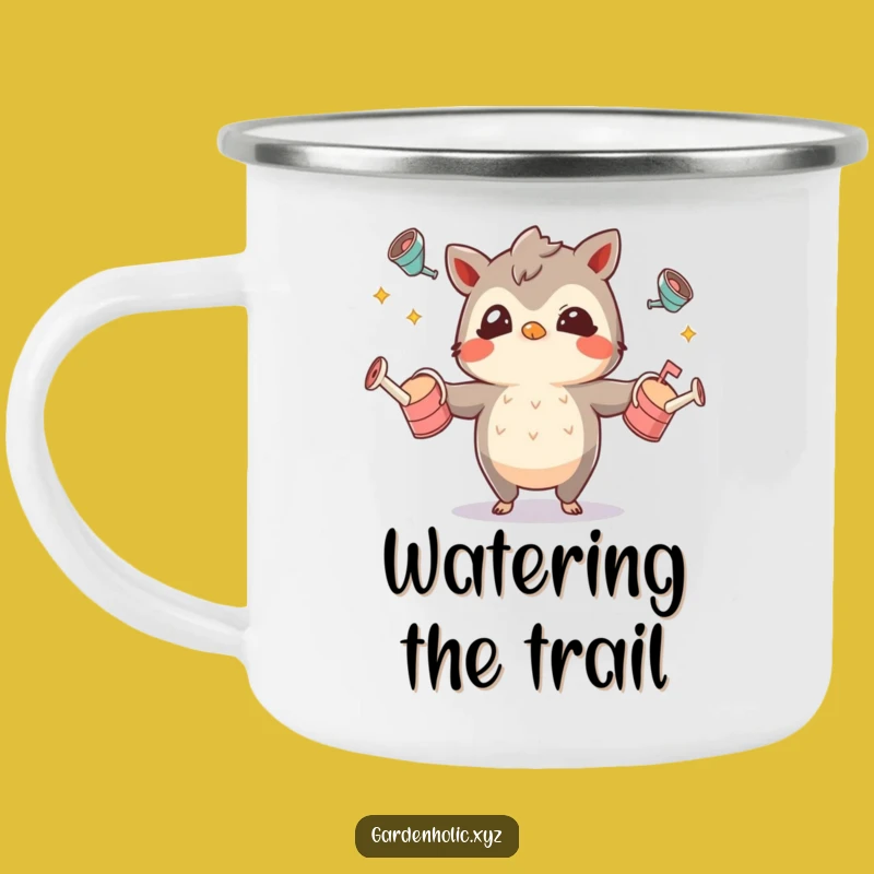 Funny Juggling Watering Cans Camping Mug: Hydration Humor Outdoors