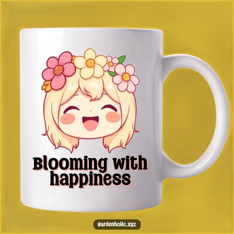 Funny Happy Character Mug - Joyful Flower Crown Beaming, Cheerful Funny Gift!