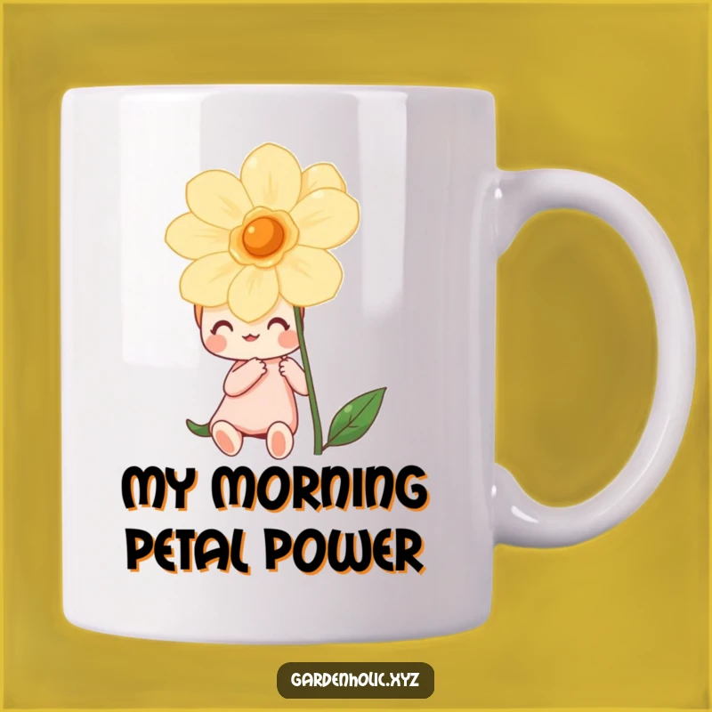 Funny Blooming Flower Mug: Happy Character Admiring Nature's Beauty, Perfect Gift Mug