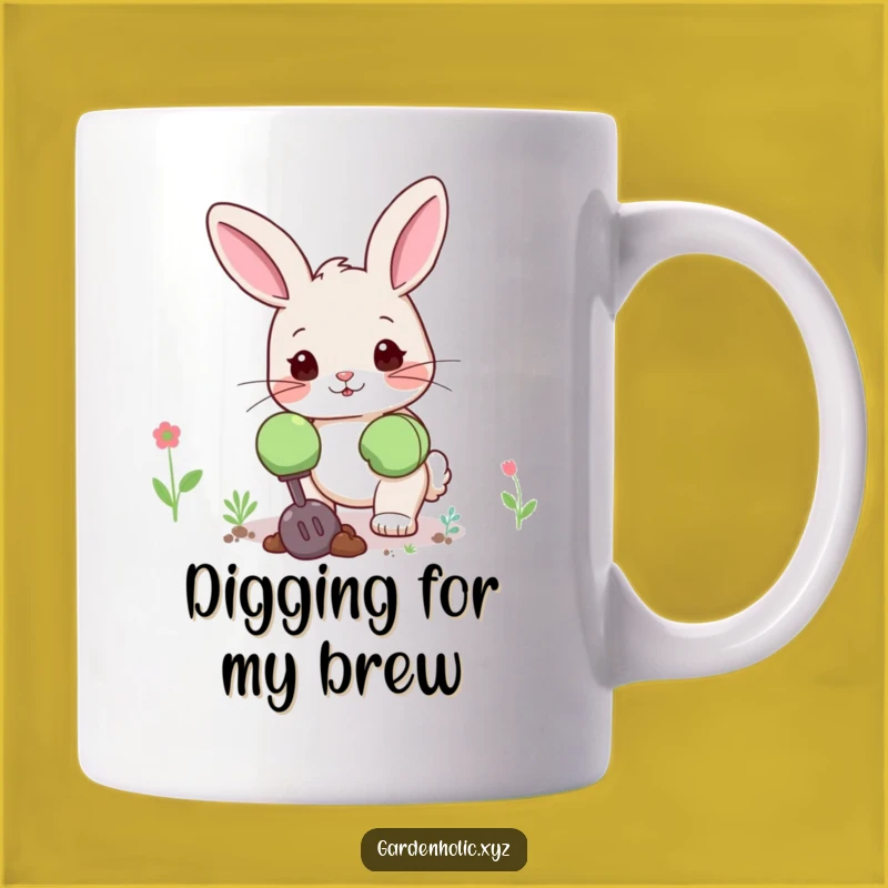 Funny Bunny Gardener Mug: A Cute Bunny with Gloves Digging, Perfect Garden Gift!