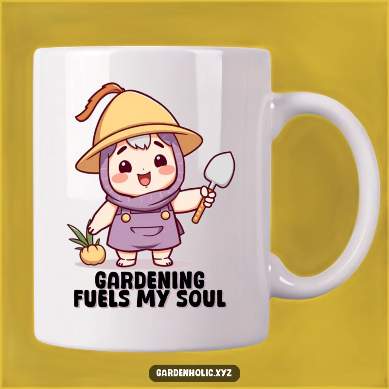 Funny Gardener Mug: Happy Character with Hat Waving Trowel - Perfect Gift for Plant Lovers