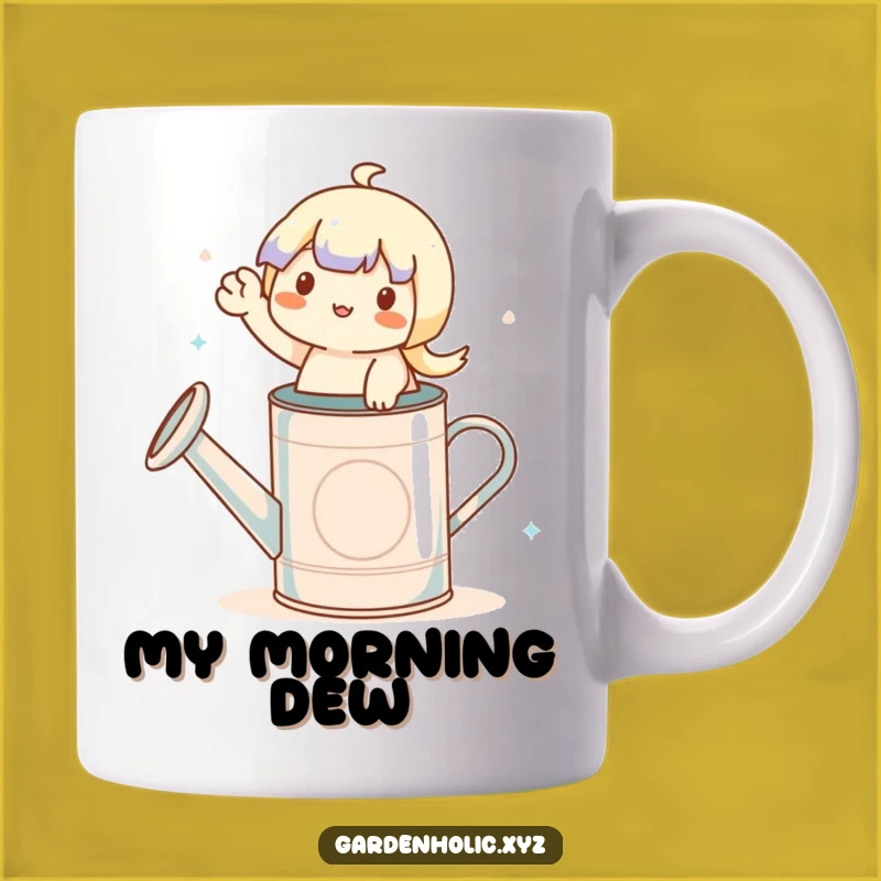 Funny Gardener Mug: Waving Character on Watering Can, Hilarious Gift Idea!