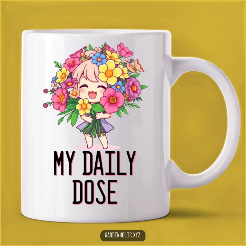 Funny Joyful Bouquet Character Mug - A Burst of Blooms Funny Gift