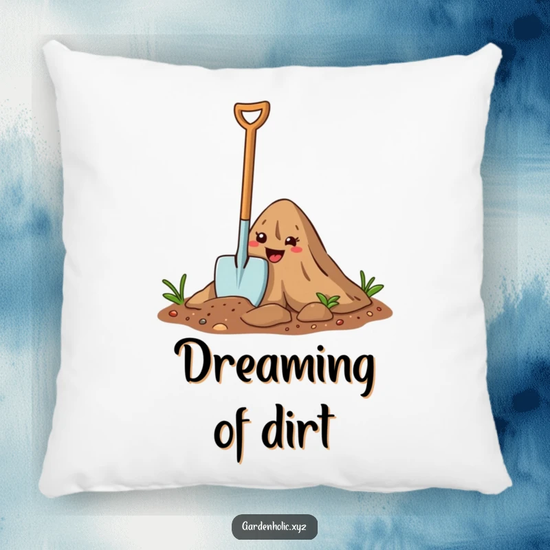 Funny Pillow: A happy cartoon trowel digs into soil, a soft and humorous pillow for garden enthusiasts.