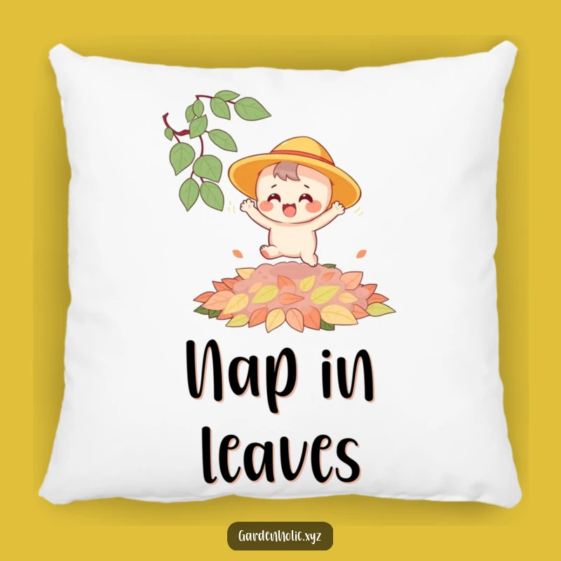Funny Bouncing Character Leaf Pile Pillow - Cozy Fall Accent Pillow