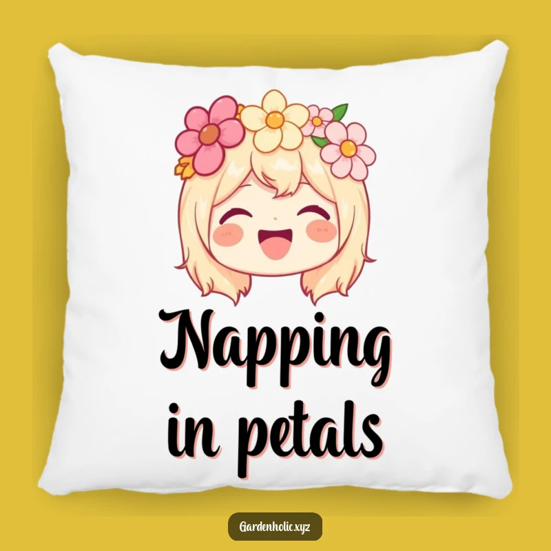 Funny Happy Character Pillow - Joyful Flower Crown Beaming, Cozy Funny Gift!