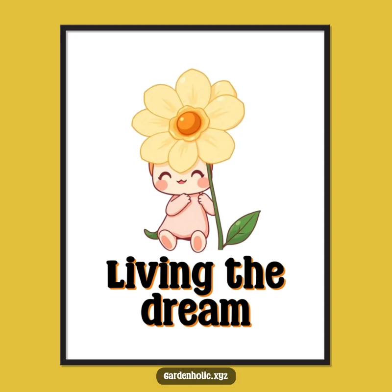 Funny Blooming Moment Digital Art: Happy Character's Floral Serenity, Instant Decor Gift