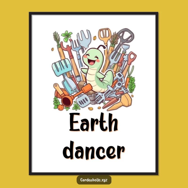 Funny Gardener Worm Digital Art: Instant Joyful Dive, Perfect Funny Gift