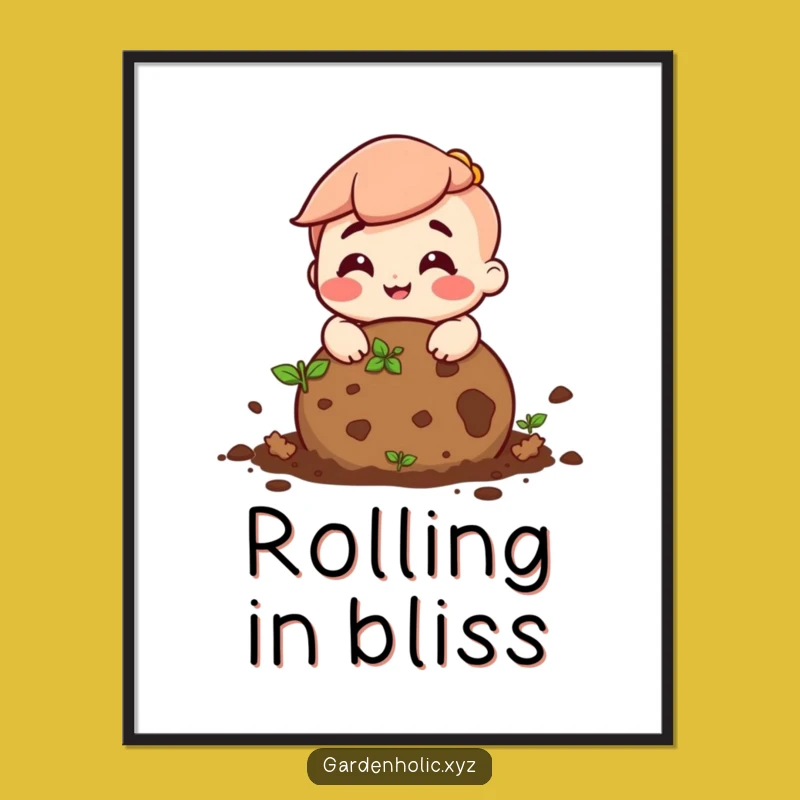 Funny Happy Soil Ball Digital Art: Instant Download of Cheerful Garden Art