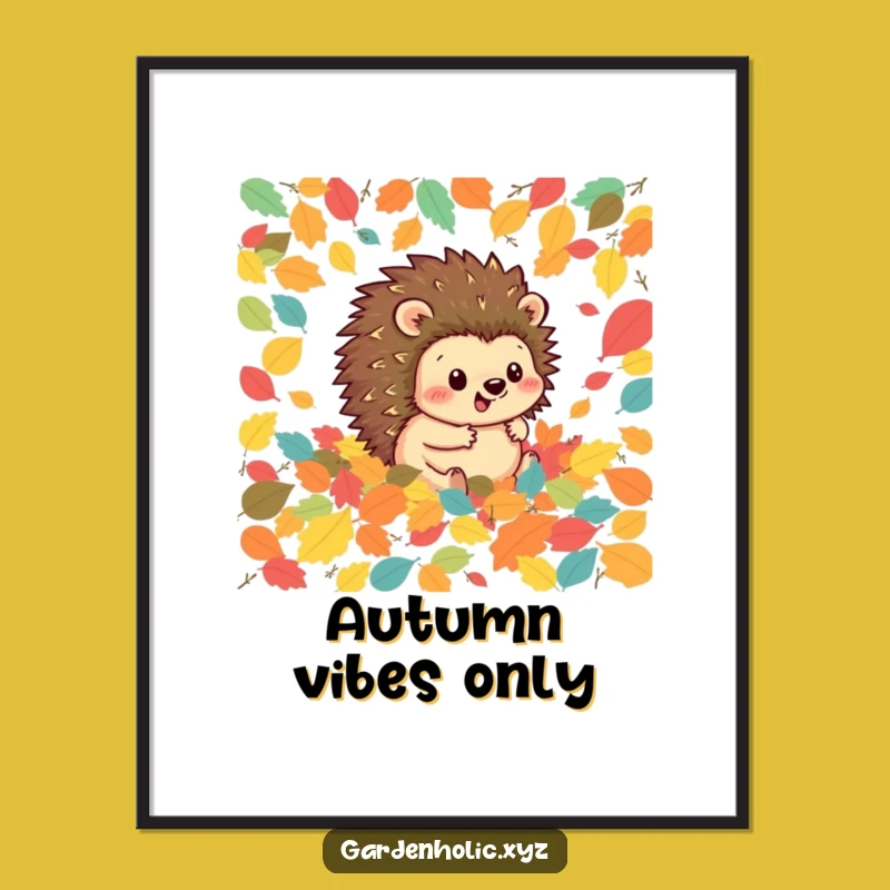 Funny Hedgehog Leaf Rolling Digital Art - Instant Autumn Joy for Your Walls