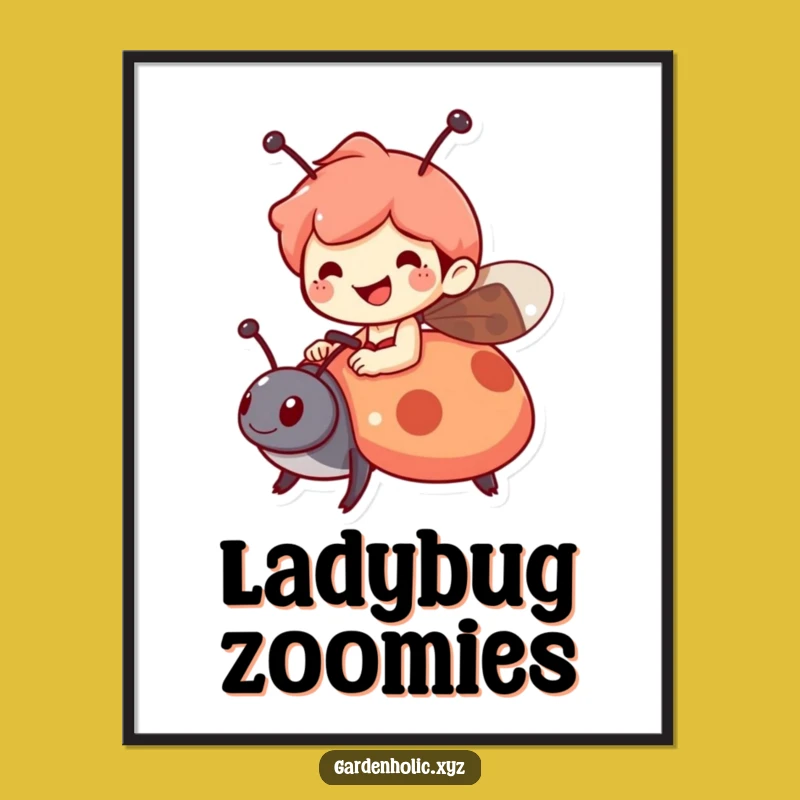 Funny Ladybug Rider Character Art Print - Whimsical Walls Funny Gift