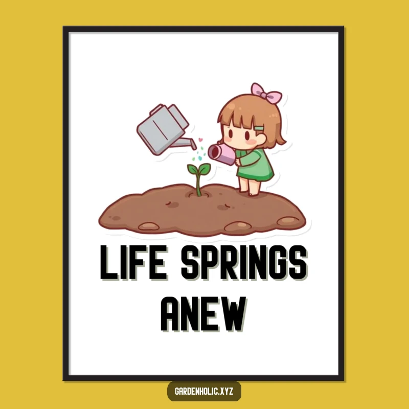 Funny Little Gardener Digital Art, Sprout Watering Download, Instant Funny Plant Gift