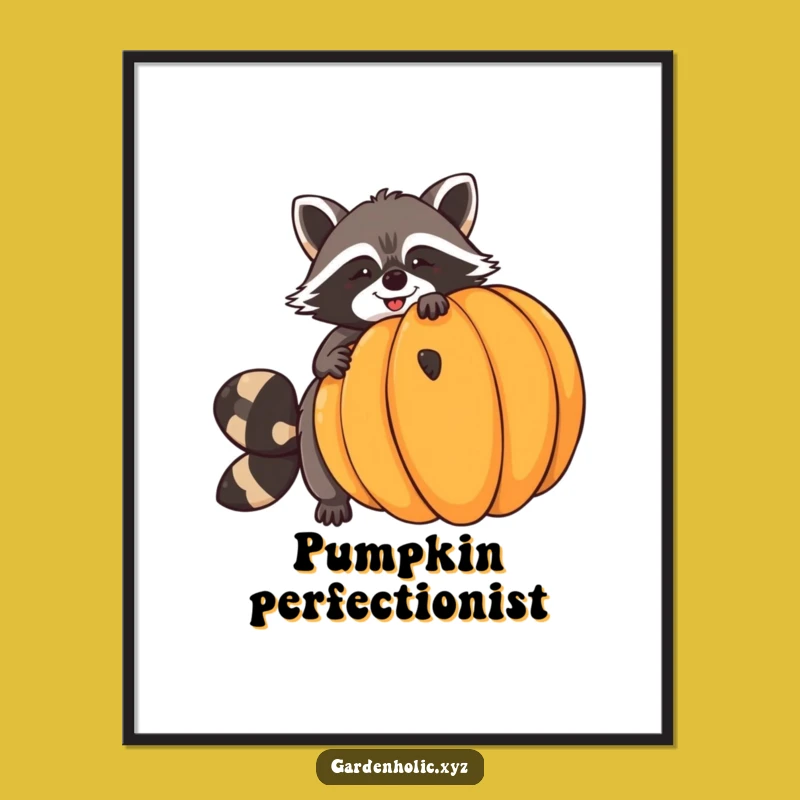 Funny Raccoon Pumpkin Balance Digital Art - Instant Autumn Humor for Walls