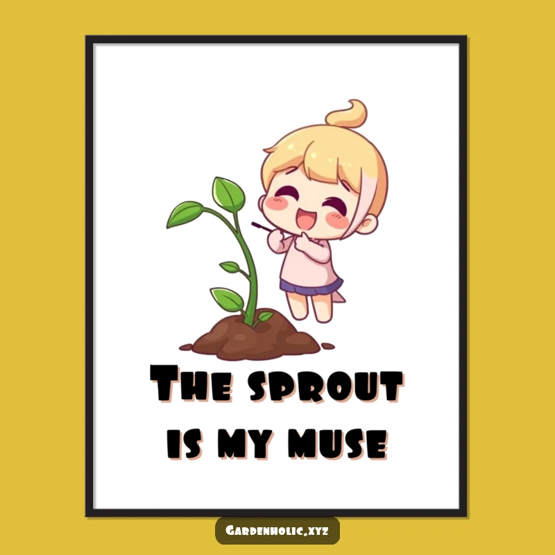 Funny Sprout Pointing Digital Art: Character Print, Perfect Funny Gift for Decor