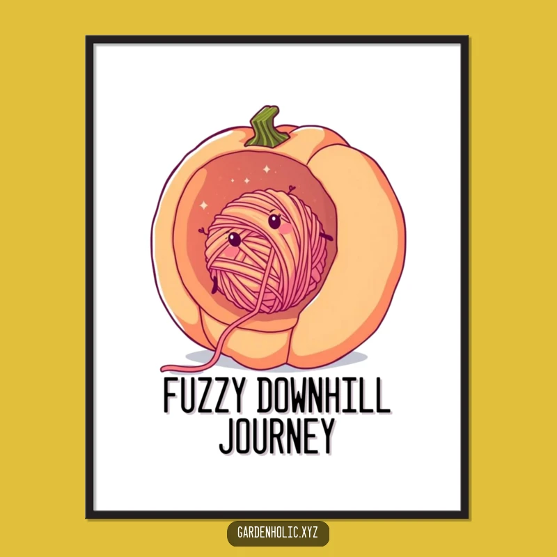Funny Yarn Pumpkin Digital Art: Cozy Yarn Ball Rolling, Instant Gift