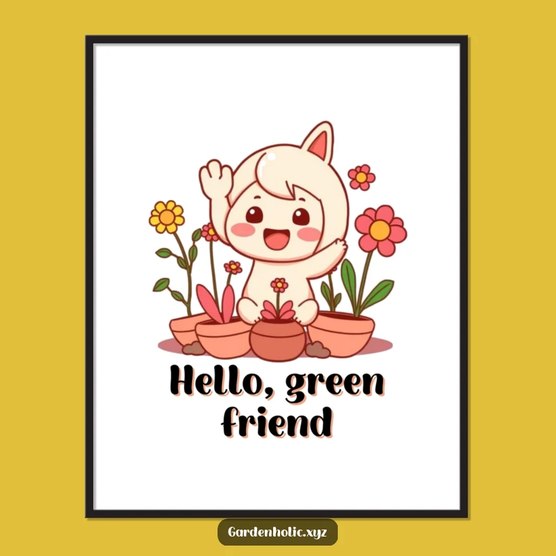 Funny Digital Art: Waving Character, Happy Plants Instant Decor Gift