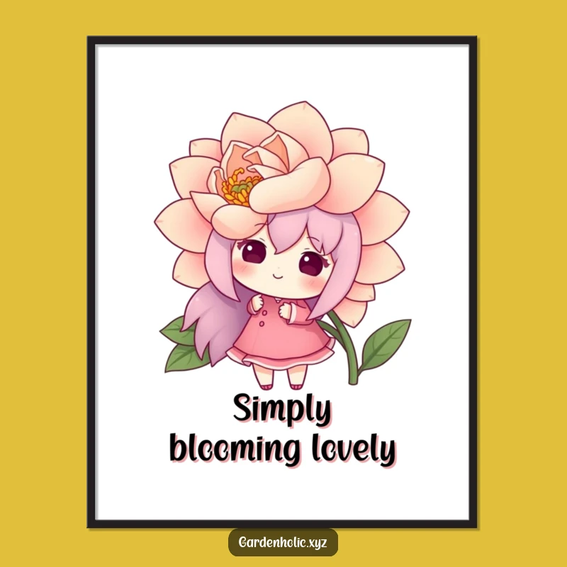 Funny Digital Art: Cheerful Flower Admirer, Instant Floral Decor