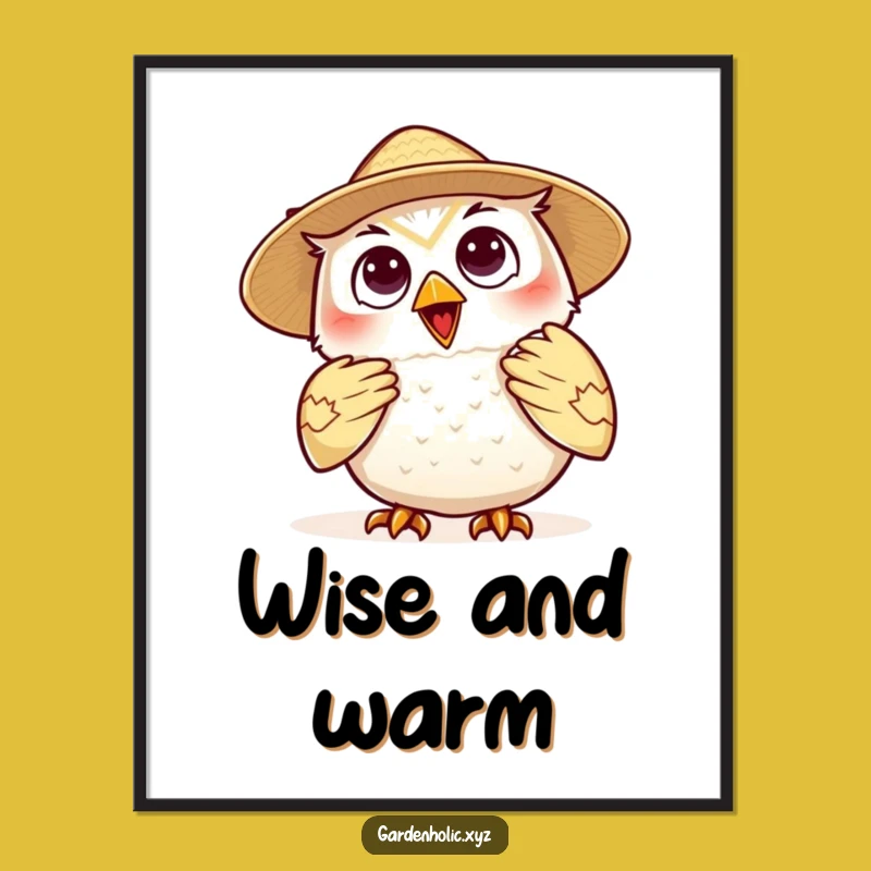 Funny Owl Fan Digital Art: Delighted Straw Hat Print, Summer Gift