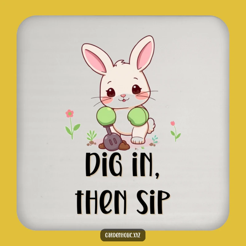Funny Bunny Gardener Coasters: Protect Surfaces with Cute Bunny Digging Happily, Gift Set!