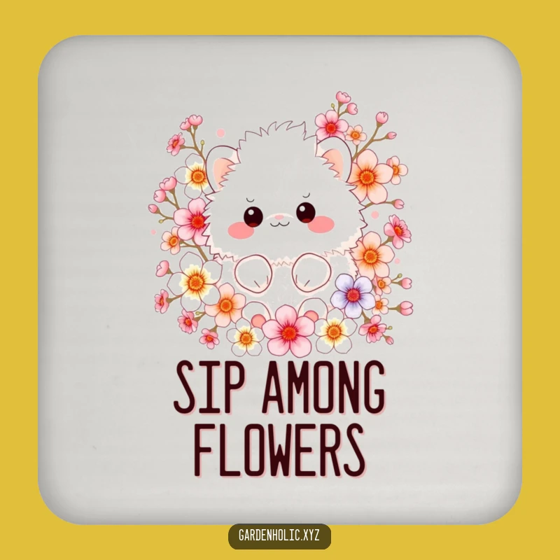 Funny Coasters: Fluffy Creature & Blossoms, Set of Funny Gifts