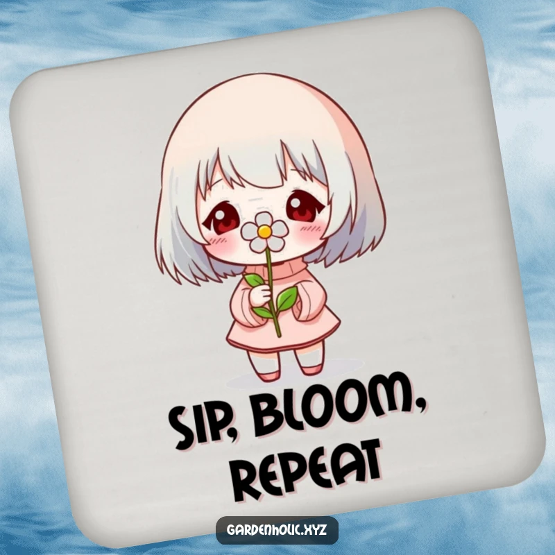 Funny Coaster: A character proudly displays a small, blooming flower, adding a touch of nature’s beauty.