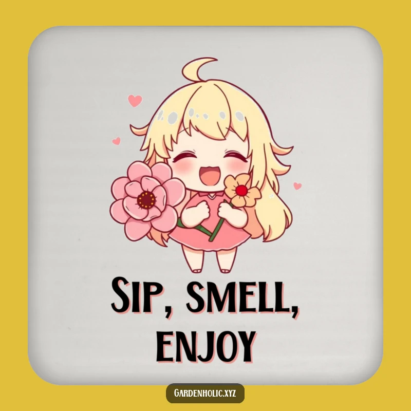 Funny Cute Flower Character Coaster, Blooming Flower Drink Protection, Unique Funny Gift