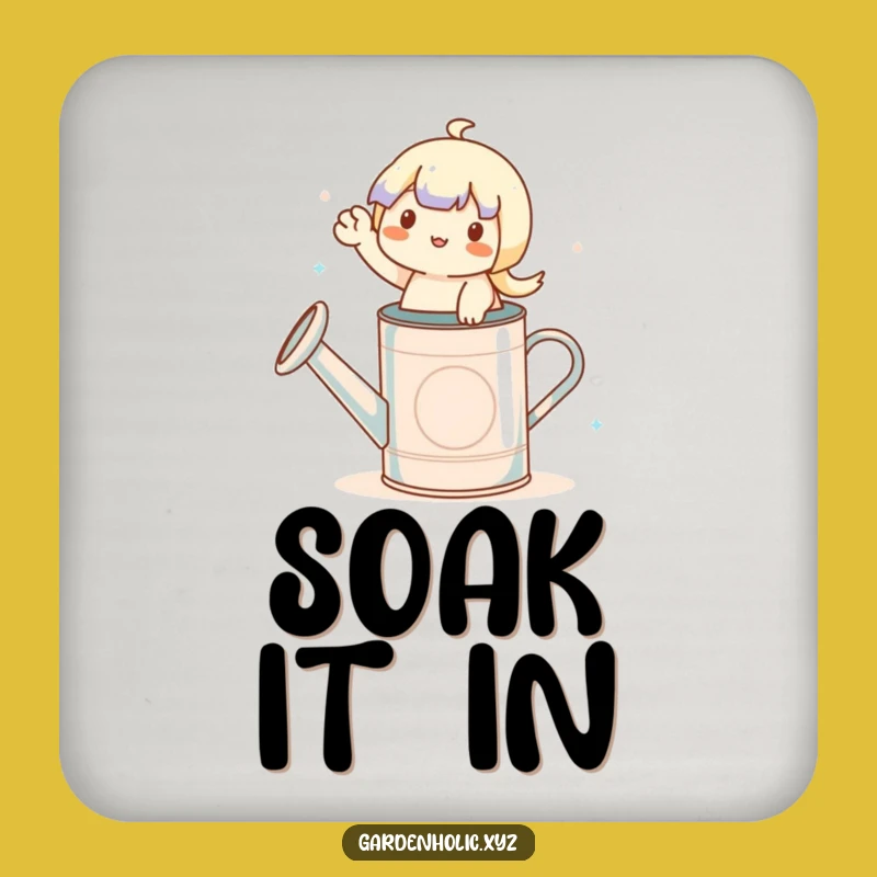 Funny Gardener Coaster Set: Waving Character on Watering Can, House Gift!