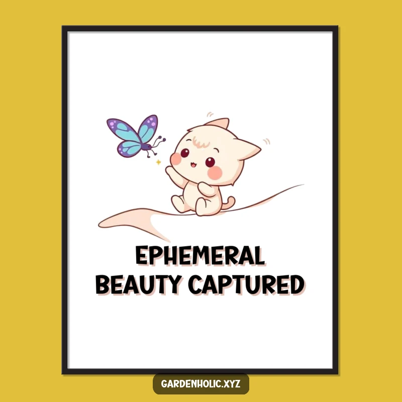 Funny Nature Scene Poster - Playful Butterfly Catcher Art, Whimsical Funny Gift!