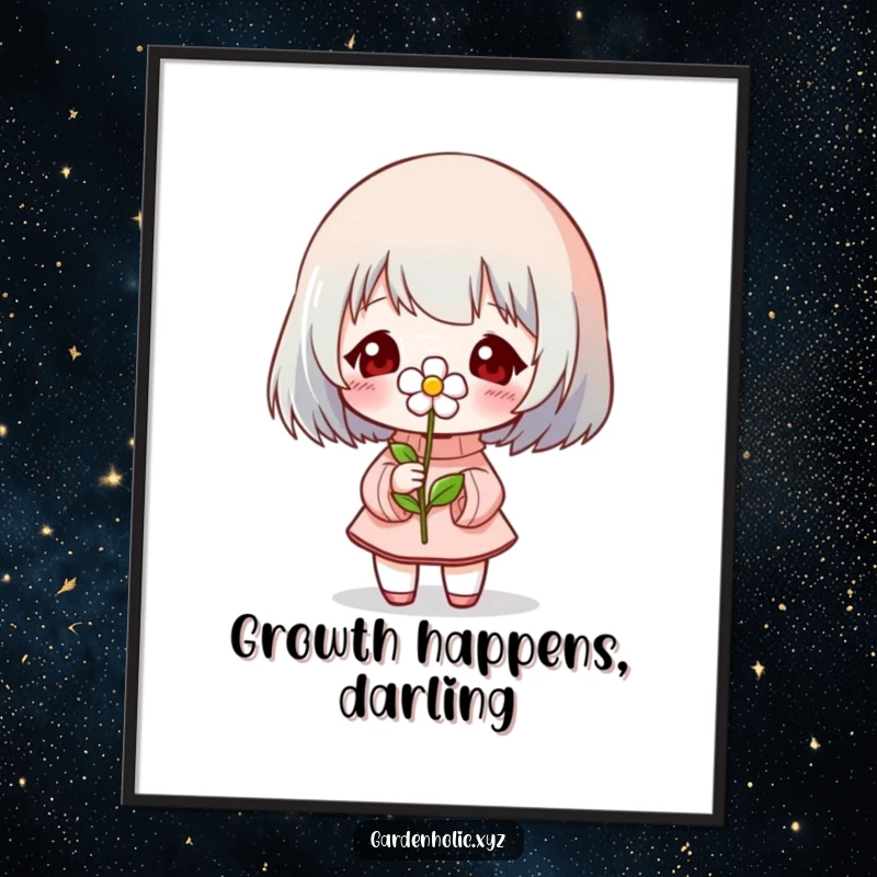 Funny Poster: A character proudly holds up a small, vibrant flower, symbolizing hope and new life.