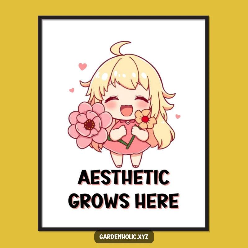 Funny Cute Flower Character Poster, Vibrant Blooming Flower Art, Cheerful Wall Decor Gift
