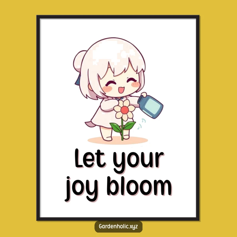 Funny Flower Watering Poster: Cheerful Art, Makes a Delightful Funny Gift