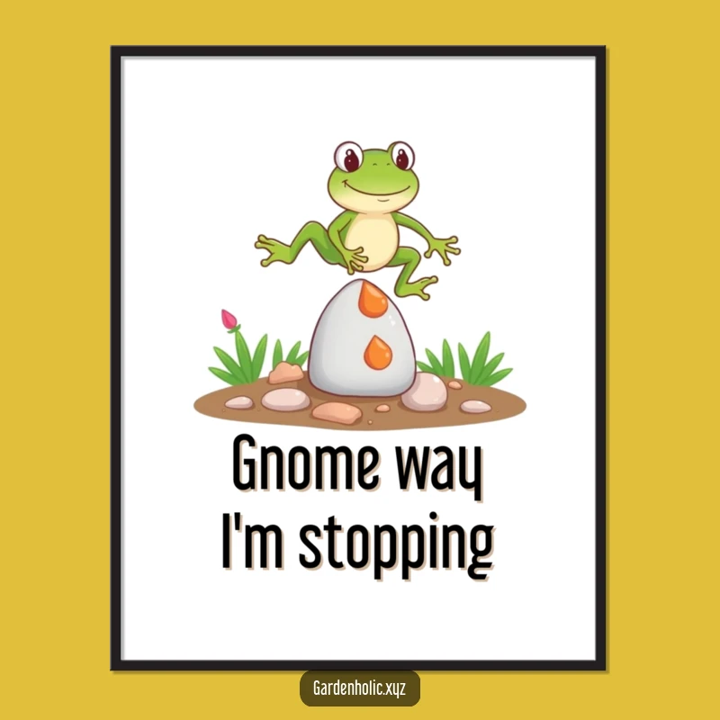 Funny Frog Gnome Jump Poster: Vibrant Wall Art, Hilarious Garden Scene, Perfect Funny Gift