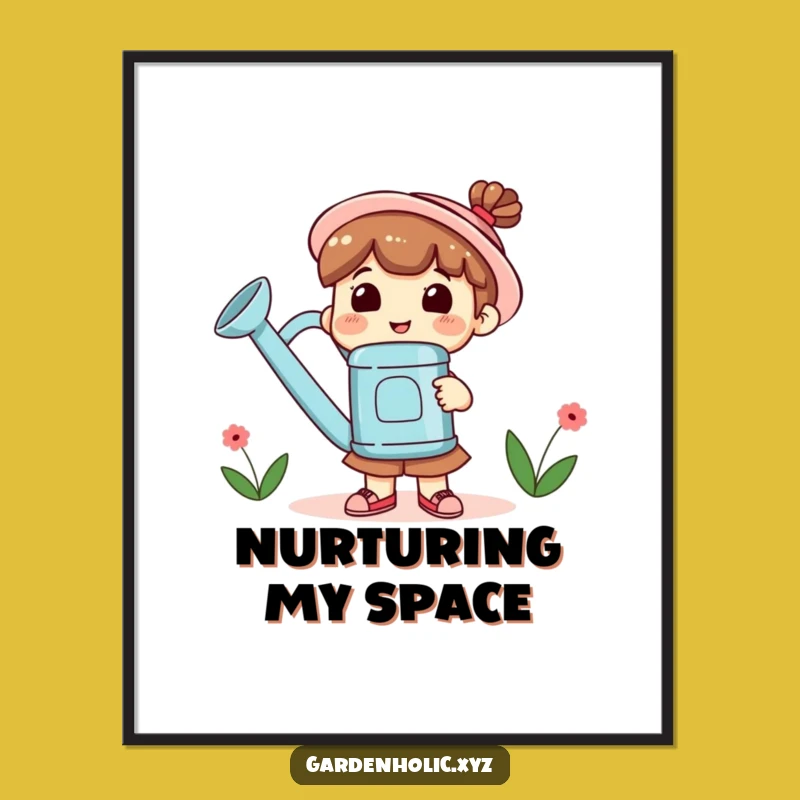 Funny Gardener Poster: Giant Watering Can Art, Smiling Character, Quirky Gift!