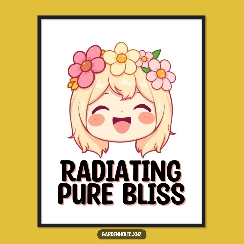 Funny Joyful Character Poster - Flower Crown Beaming Art, Cheerful Funny Gift!