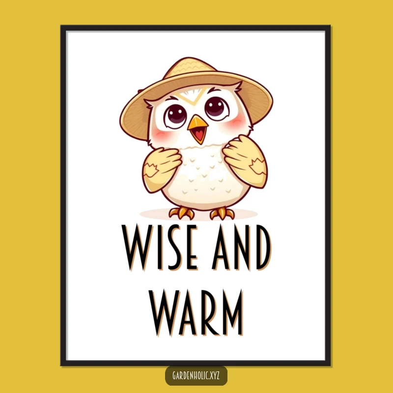 Funny Owl Fan Poster: Delighted Straw Hat Art, Summer Decor Gift