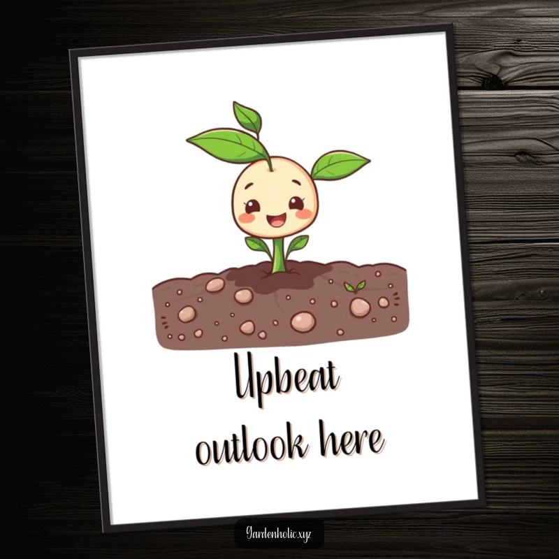 Funny sprout character cheerfully emerging from the ground on a vibrant poster. Wall decor.