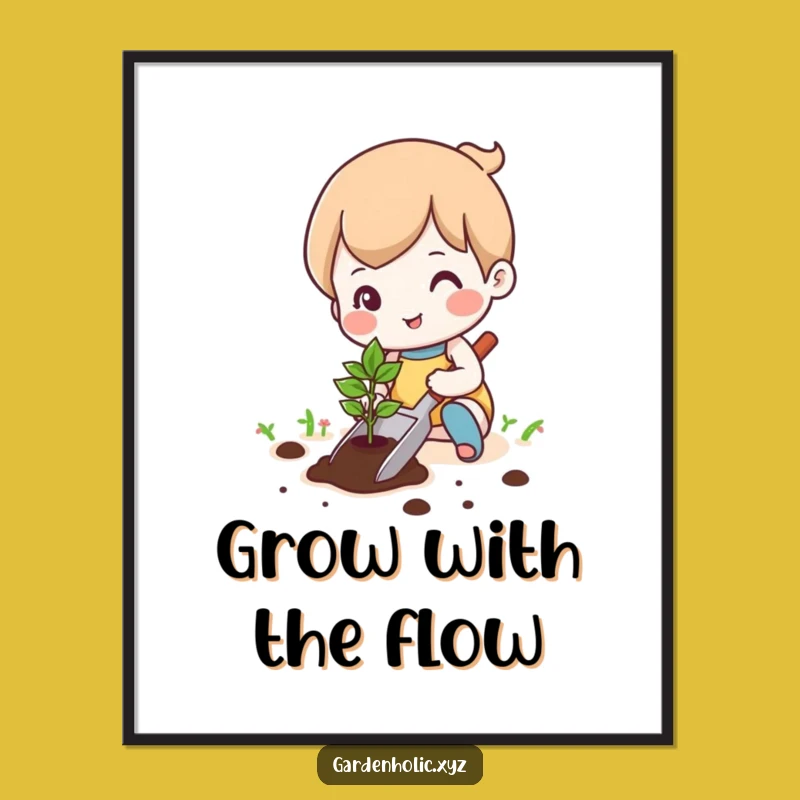 Funny Gardener Character Poster: Happy Art, Makes a Delightful Funny Gift