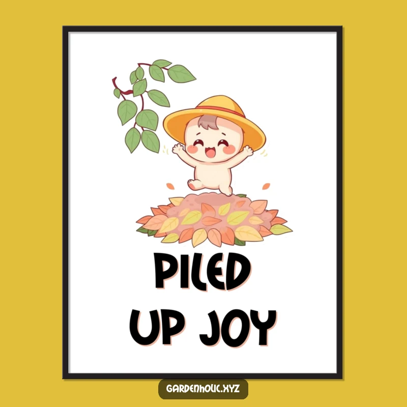 Funny Bouncing Character Leaf Pile Poster - Hilarious Autumn Wall Art