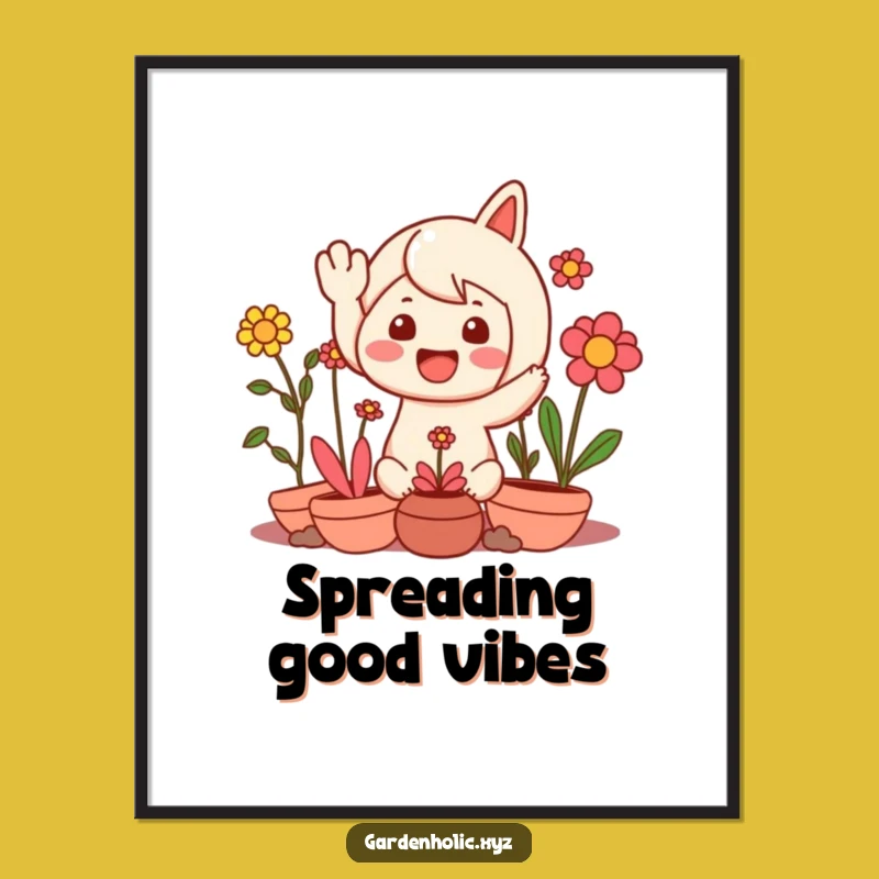 Vibrant Funny Art Poster: Waving Character, Happy Plant Decor Gift