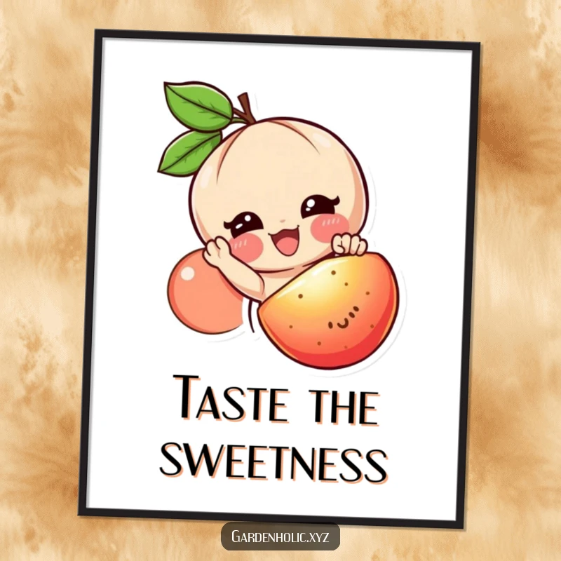 Funny fruit lover poster featuring a smiling character reaching for a juicy, ripe fruit, adding cheerful decor.