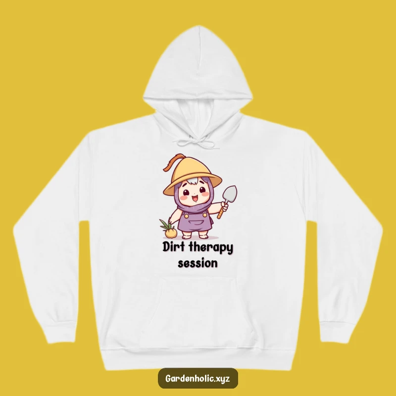 Funny Gardener Hoodie: Cozy Character with Hat Waving Trowel - Warm & Humorous Gift